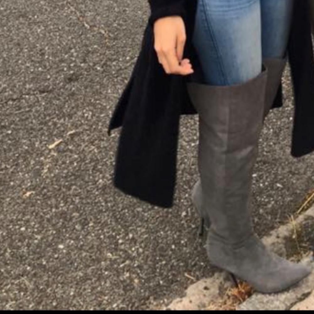 Gray over the knee heel boots